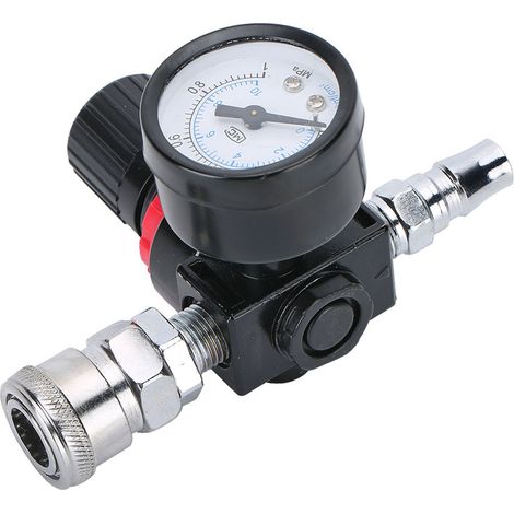 Régulateur de pression d'air 1/4" avec manomètre, valve de régulation pour pistolet à peinture (1/5)