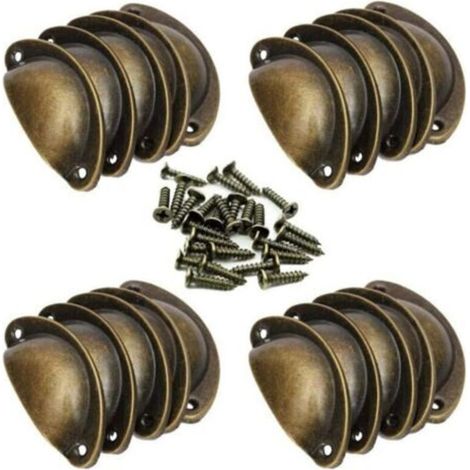 Möbelgriff - 20 Muschelgriffe Vintage für Schublade Schrank Küchenmöbel, Gebogener Eisengriff Schranktürknopf Retro 8,2 cm x 3,5 cm Antik Messing