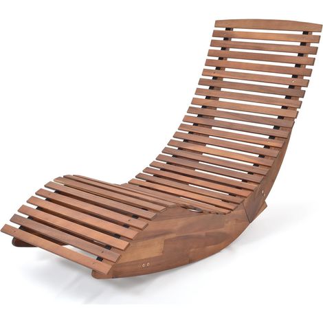 Assise large à lattes, chaise à bascule extérieure en bois d'acacia, détente au jardin avec dossier haut (1/5)
