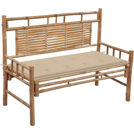 Gartenbank mit Auflage 120 cm Bambus