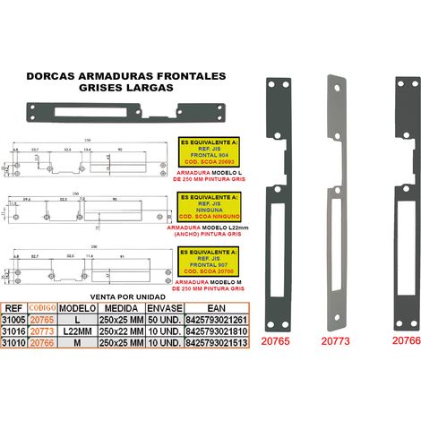 Armadura Frontal Gris DORCAS 250x22 mm Larga 24GA