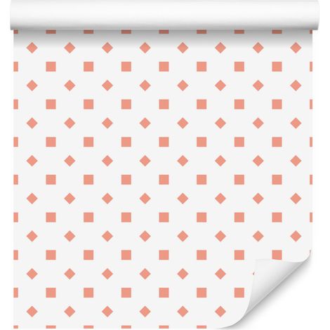 Papier peint à pois blancs et pêche, fond blanc 50x1000 cm (1/5)