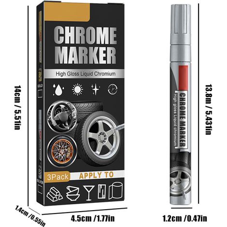 [Yuexinghui] Stylo de peinture et de revêtement pratique pour jantes de voiture, personnalisation de pneus et de graffitis (3 stylos, en boîte) Argent (3 stylos/boîte) (1/2)