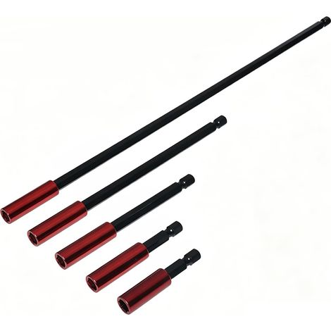 5 Pièces Rallonge Visseuse Rouge, Porte Embout Visseuse Magnétique 1/4" Tige Hexagonale, Embout Visseuse Long 50/60/100/150/300 mm pour Perceuses et Tournevis, Rallonge Embout Visseuse Aimanté (1/5)