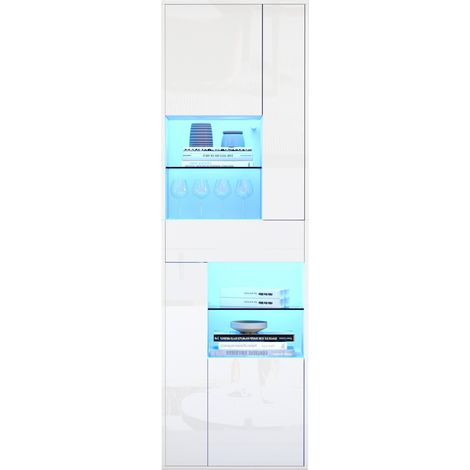 ELVMI Vitrine avec 1 Tiroir, 4 Placards, Étagères Réglables et LED en Panneau de Particules, 55 x 38 x 170 cm, Blanc (1/5)