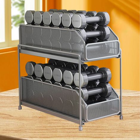 Bac coulissant pour armoire 2 niveaux, grille en acier carbone, grande capacité, entretien facile, tiroir argenté (1/5)