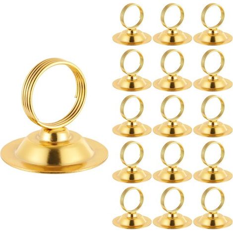 Set di 16 portacarte da tavolo in acciaio (color oro) per foto, menù, biglietti d'auguri, matrimoni, ristoranti e feste di compleanno. (1/2)
