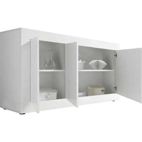 Introbio Kommode, 2-Fach Sideboard, Schwenktür, Made in Italy, 3 Türen, 160x42x85,8h cm Hochglanz Weiß
