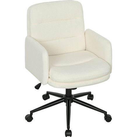 Silla de oficina móvil con tapizado de tela, reposabrazos, 5 ruedas, giratoria, color blanco crema