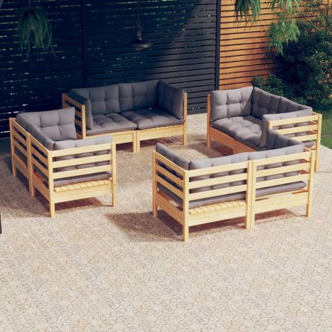 8-tlg. Garten-Lounge-Set mit Grauen Kissen Kiefernholz vidaXL (1/5)