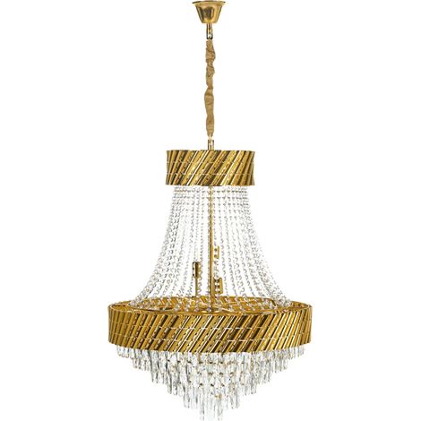 Lampada a sospensione Glamour con base in metallo e cristalli dorati Karsa