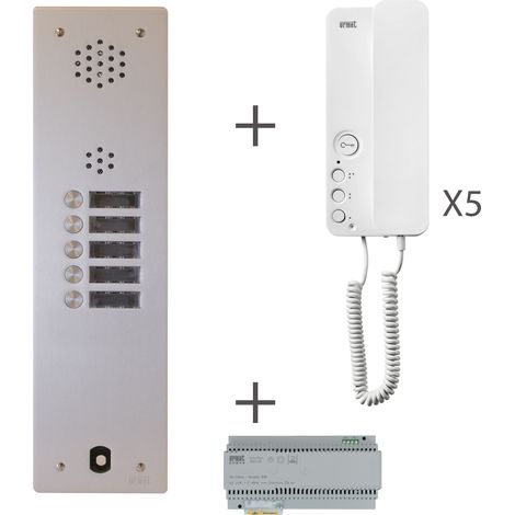 Urmet – Interphone 1 rangée avec 5 combinés – Alimentation 230V – Montage encastré – Platine en aluminium – Ajout Vigik en option (1/2)