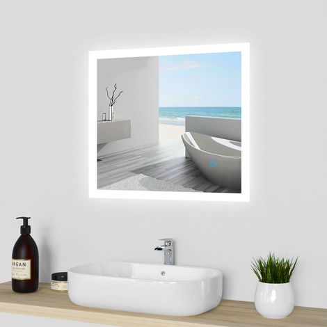 600x500 Square Heated Bathroom Mirror with Touch Lights,Wall Mounted,IP44,Vertical or Horizontal