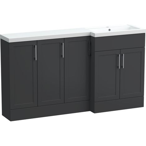 Pirehill Traditional Floor Standing 5 Door Combination Vanity Basin Unit with Polymarble Basin, 1500mm, Right Hand, Dark Grey (1/4)