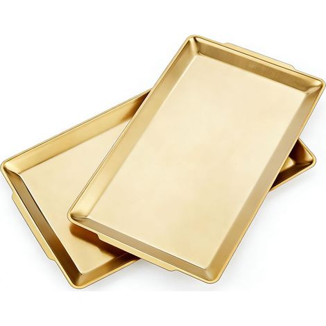 2er-Set Serviertabletts 40 x 24 cm – Hochfester Edelstahl – Rechteckige, goldfarbene Platten – für Speisen (1/5)