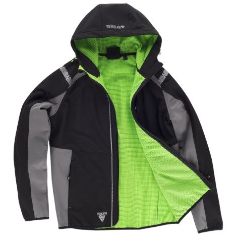 Workshell de tejido reciclado WORKTEAM S7830 L Negro/Gris/Verde flúor