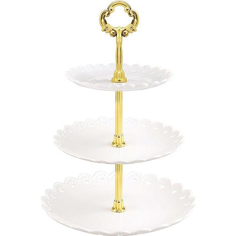 Présentoir à gâteaux à 3 étages, grand modèle blanc 35 cm, style européen