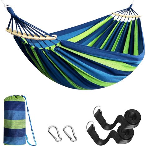 Hamac de Jardin avec Tige en Bois, hamac Confortable Portable avec Accessoire de Ceinture, étui de Transport pour terrasse intérieure/extérieure Garden Beach (1/5)