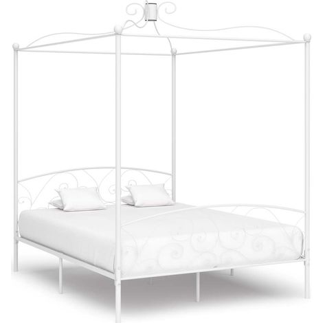 Cadre de lit à baldaquin sans matelas blanc métal 180x200 cm (1/5)