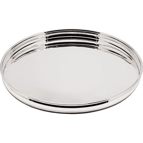 Plateau de service rond en métal argenté lourd pour table et présentation Ø 36 x H 3,5 cm - PANGIVO (1/4)