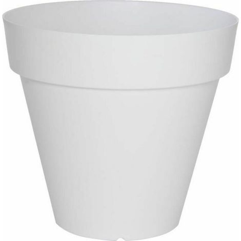 Maceta redonda RIVIERA Soleilla de 50 cm en blanco, sistema de retención de agua, acabado mate, apilable (1/2)