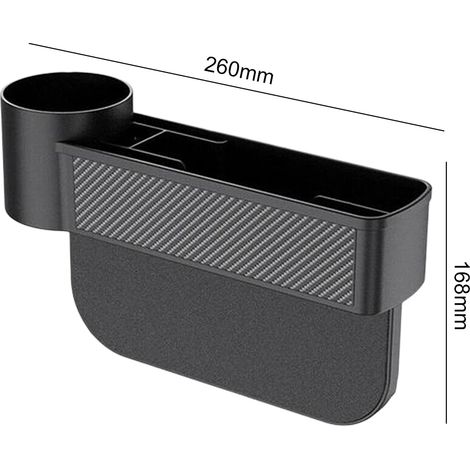 Sac de rangement multifonction en cuir nappa noir pour l'espace entre les sièges, avec porte-gobelet pour ranger et organiser les accessoires intérieurs de voiture. (1/5)