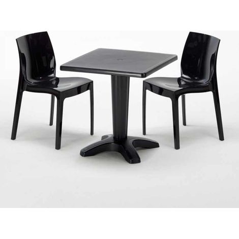 Mesa Cuadrada Negra 70x70 cm y 2 Sillas De Colores Ice Aia - Negro