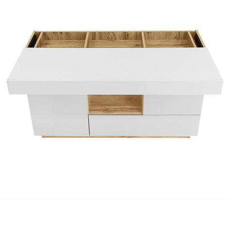 Credenza con cassetti e illuminazione LED RGB, bianco ed effetto legno, 120x37x76,5 cm (1/5)