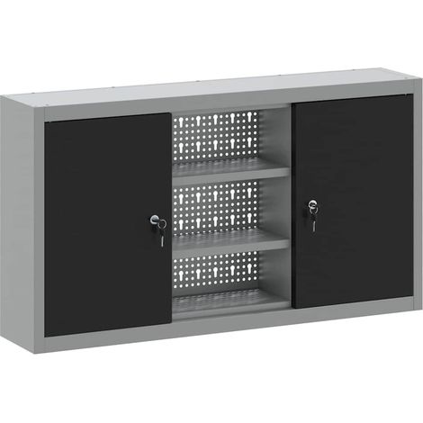 Armoire à outils avec étagère Noir et gris 50 x 20 x 55 cm