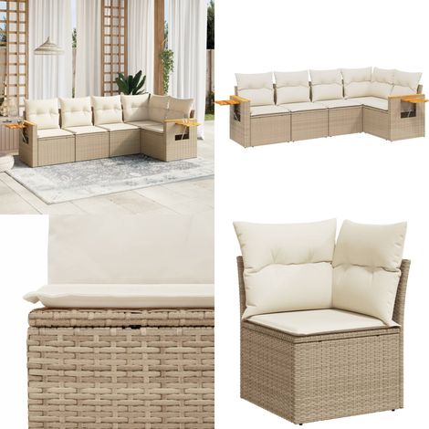 5-tlg. Garten-Sofagarnitur mit Kissen Beige Poly Rattan - Gartensorgsgarnitur - Outdoor Möbel - Lounge Set - Rattan Gartenmöbel - Gartenlounge - Home & Living (1/5)