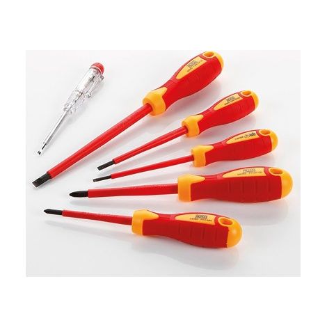 DESTORNILLADOR AISLADO 1000 V (JUEGO 6 PIEZAS) 3 SL + 2 PH + TESTER  - 170446 (1/10)