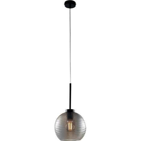 Sospensione Moderna Ankara 1 Luce Ferro Nero Vetro Soffiato Grigio Specchiato (1/2)