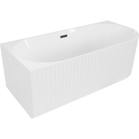 Mexen Gia bañera exenta esquinera acanalada izquierda 150 x 75 cm, blanco brillante, rebosadero negro - 52701507500L-70 (1/3)