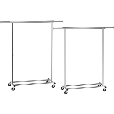 Songmics – Portant à vêtements avec roulettes – Tringle extensible 92-132 cm – Capacité de charge 90 kg – Acier chromé – Lot de 2 (1/5)