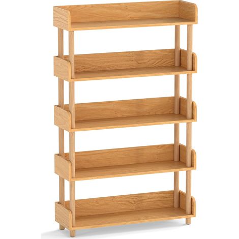 5-stöckiges Bücherregal aus Holz mit offenen Regalböden und Seitenleisten