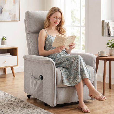 Fauteuil releveur électrique relax chenille coussin ressorts dossier inclinable gris. Fauteuil releveur en chenille pour votre salon, confortable et fonctionnel. (1/5)