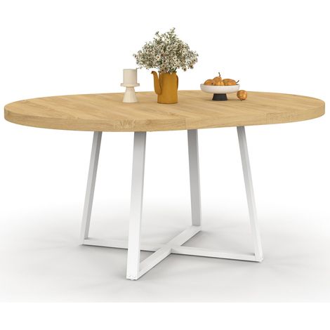Ausziehbarer runder Esstisch SELMA 4-8 Personen Holz und Weiß 110-150 cm (1/5)