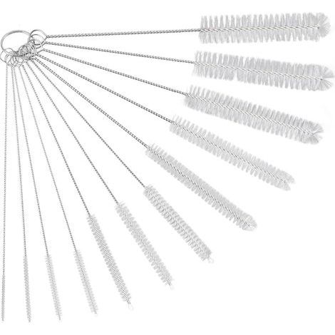 Set of 12 Cleaning Brushes, Cleaning Brush, Cleaning Brush for Tubes, Glass Bottles, Baby Bottles, Kettles and Keyboards, Nylon Cleaning Brush for Bottles, White (1/5)