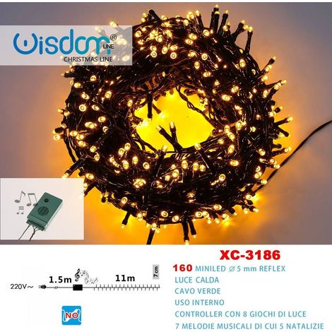 TRADE SHOP - Catena Luminosa 160miniled Luce Calda Cavo Verde 7 Melodie 8 Giochi Luce Xc-3186 -
