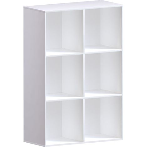 Durham 6 Cube Bookcase Shelf Wooden Display Storage Rack Free Standing Shelf Unit, White-3-Grey-Baskets