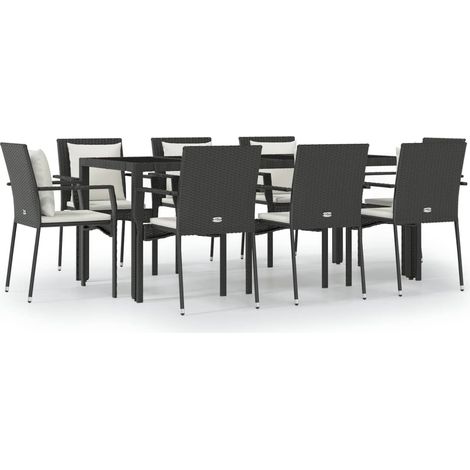Maison Exclusive - 9-tlg. Garten-Essgruppe mit Kissen Schwarz Pol
