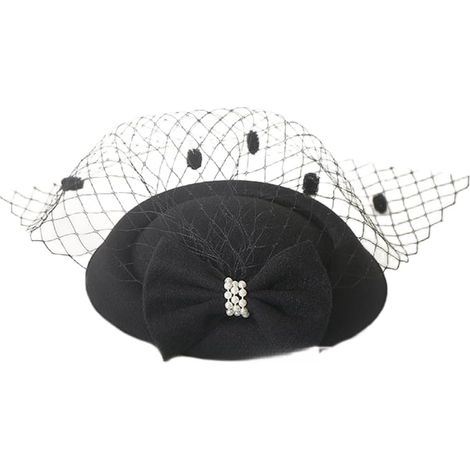 Chapeau d'hôtesse de style coréen avec nœud en dentelle et broderie florale pour femme Noir (1/5)