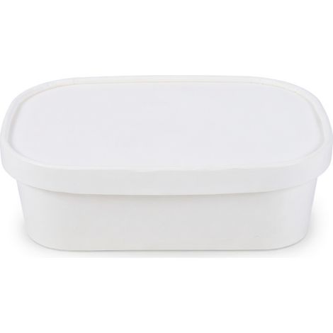 Bol rectangulaire en kraft blanc 580 ml avec couvercle en papier