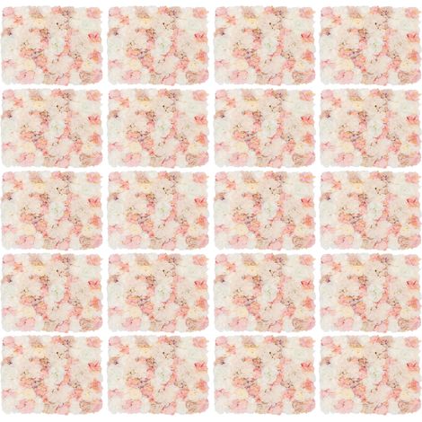 Lot de 20 panneaux muraux de fleurs artificielles, mur de fleurs en soie, décoration murale florale, fond photo pour mariage, baptême, cérémonie et événement - 60x40 cm (1/5)