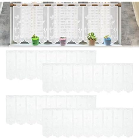 Lot de 4 Rideaux Brise-Bise 130 × 45cm, Rideaux Courts Semi-Transparents en Tissu Dentelle Ajourée pour Cuisine, Salon, Chambre, Tringle Compatible 2,5 cm, Style Vintage (1/5)