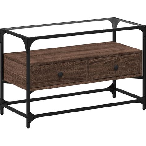 Porta TV multimediale scaffale TV credenza televisione sala da pranzo soggiorno camera da letto con piano in vetro derivati del rovere marrone 020026416