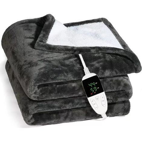 Couverture Chauffante 130x150cm Flanelle Plaid Couette Électrique, 3 Mins Chauffage Rapide, 6 Niveaux de Chauffage, 10H Minuterie, Protection Contre la Surchauffe, Lavable en Machine