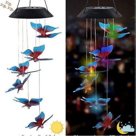 Lampe solaire papillon bleu et rouge, lanterne solaire pour bocal de conservation, décoration de jardin solaire (1/5)