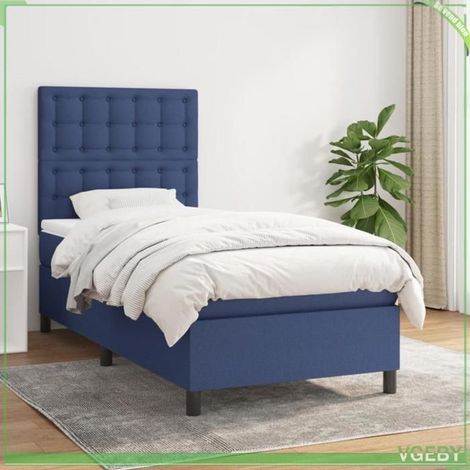 Sommier à lattes avec matelas - 3142063 - 90x190 cm - Bleu tissu - Matelas 20 cm ressorts ensachés (1/5)