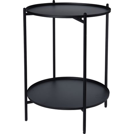 Spetebo – Table d'appoint en métal noir pliable – 2 étagères amovibles – Ø35cm x H50cm – Pour espaces réduits
